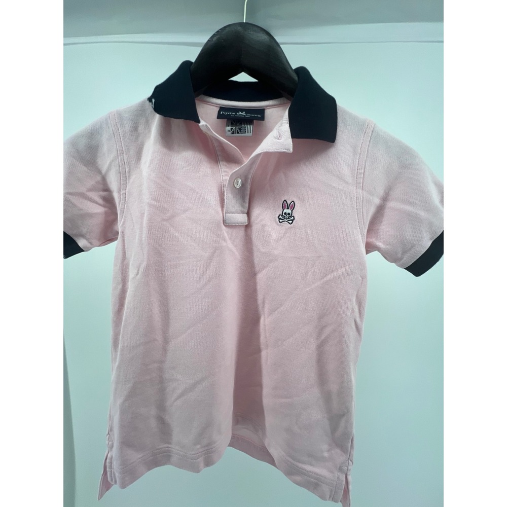 Psycho Bunny Pink Short Sleeve Polo Shirt Boys Girls Kids Size S 7‎ 8 Bunny Logo